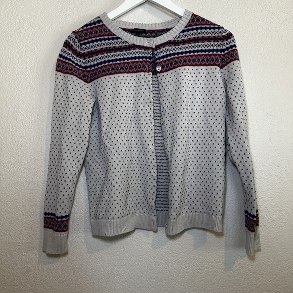 Talbots Women Medium Nordic Fair Isle Birdseye Button Up Sweater Lambswool Blend - Picture 1 of 6